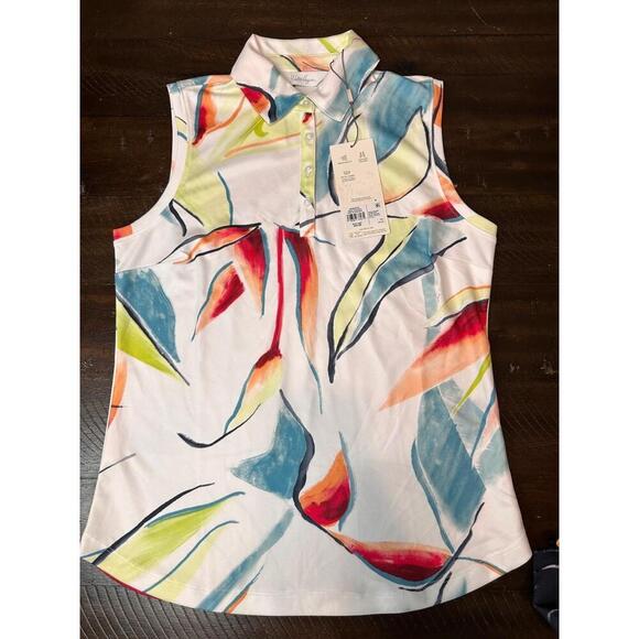 Walter Hagen- XS Sleeveless Polo Floral Print Collared Button Placket Preppy - Picture 3 of 4